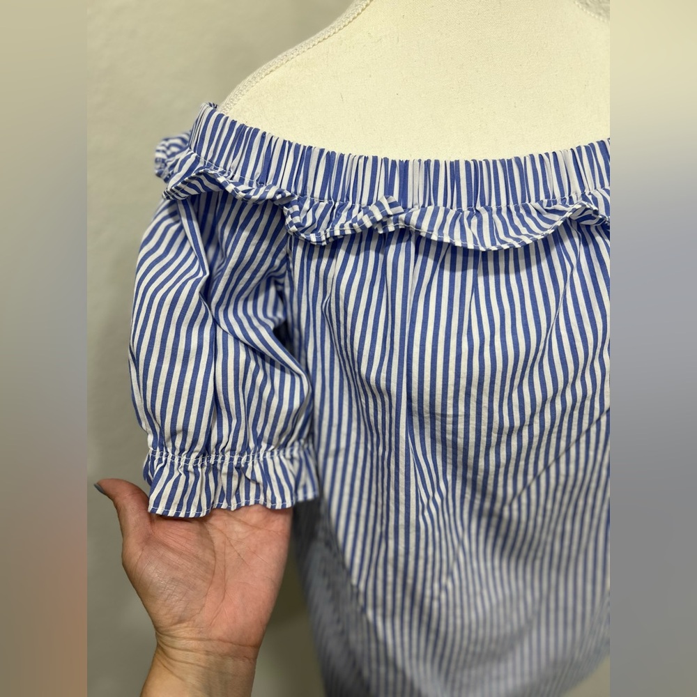 VINEYARD VINES Striped Off the Shoulder Short Sleeve Bardot Top EUC - Picture 3 of 9